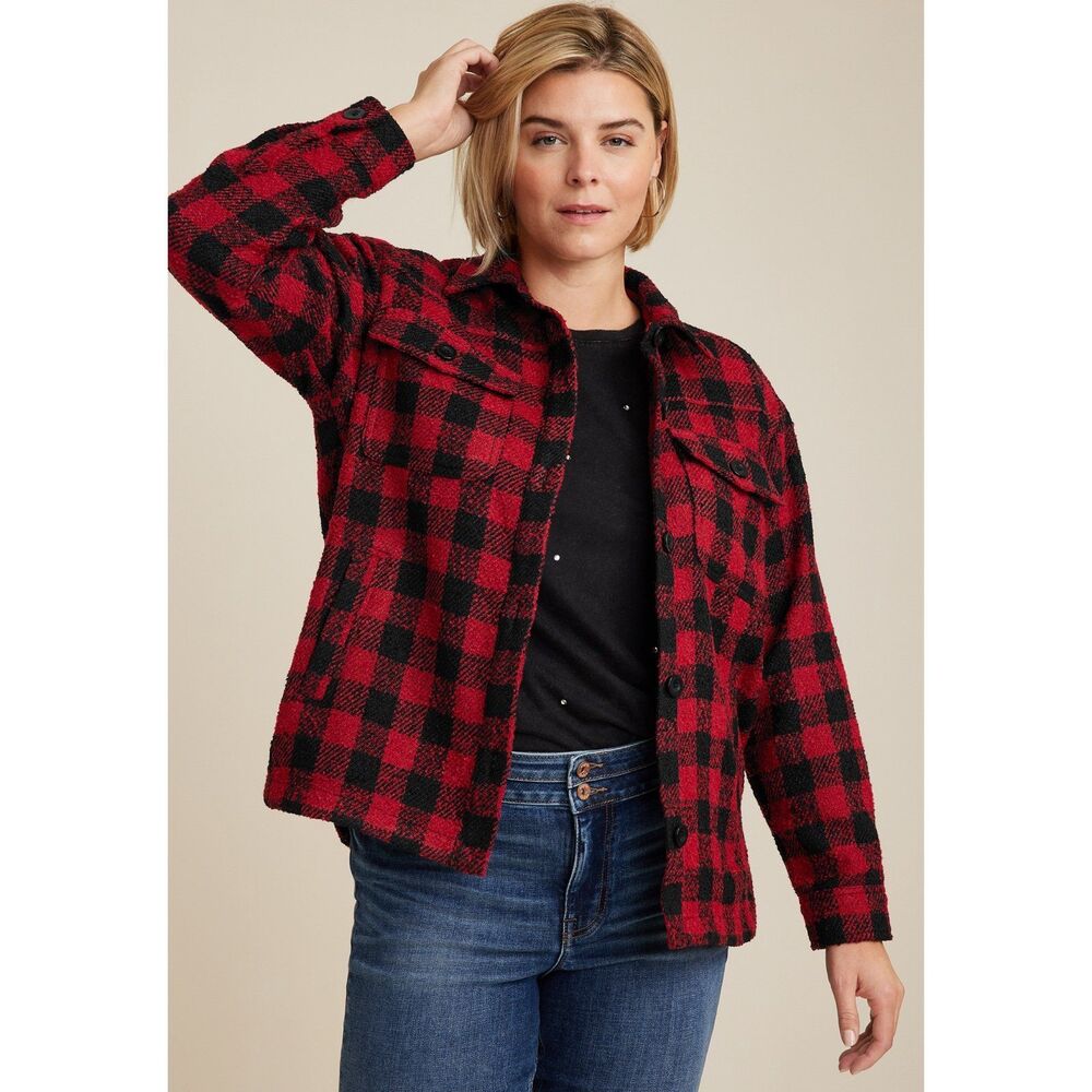 Maurices Plus Size Red Buffalo Plaid Short Heavy Jacket 0X